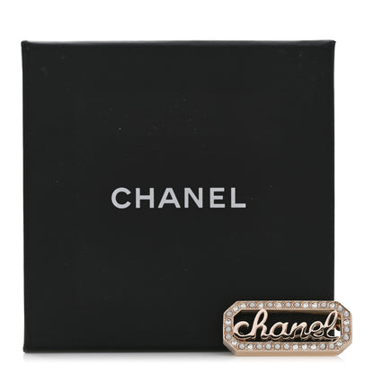 Chanel Crystal Pearl Logo Brooch Gold White 5 of 5
