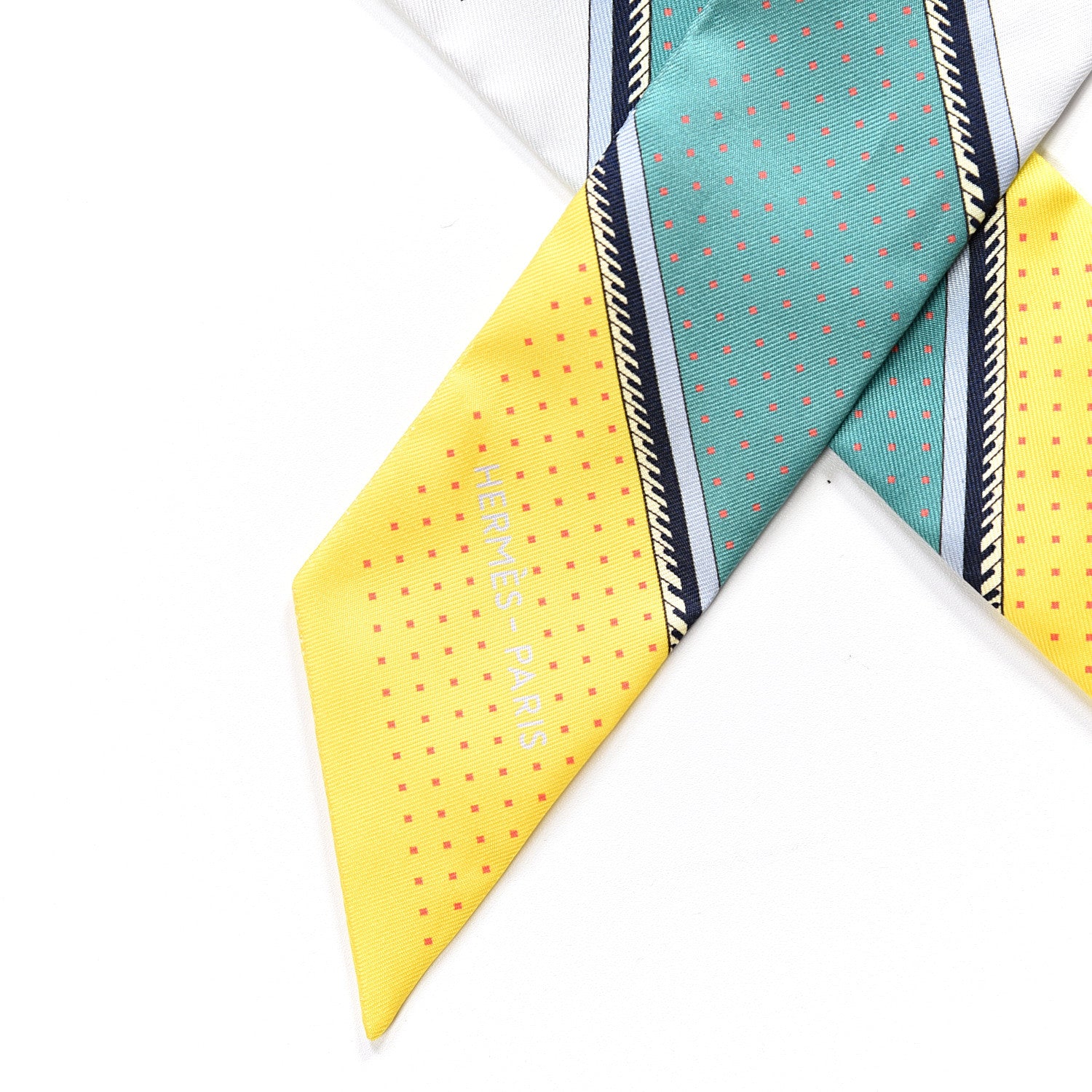 Hermes Silk Les Voitures A Transformation Twilly Gris Perle Rouge Jaune Vif 3 of 3
