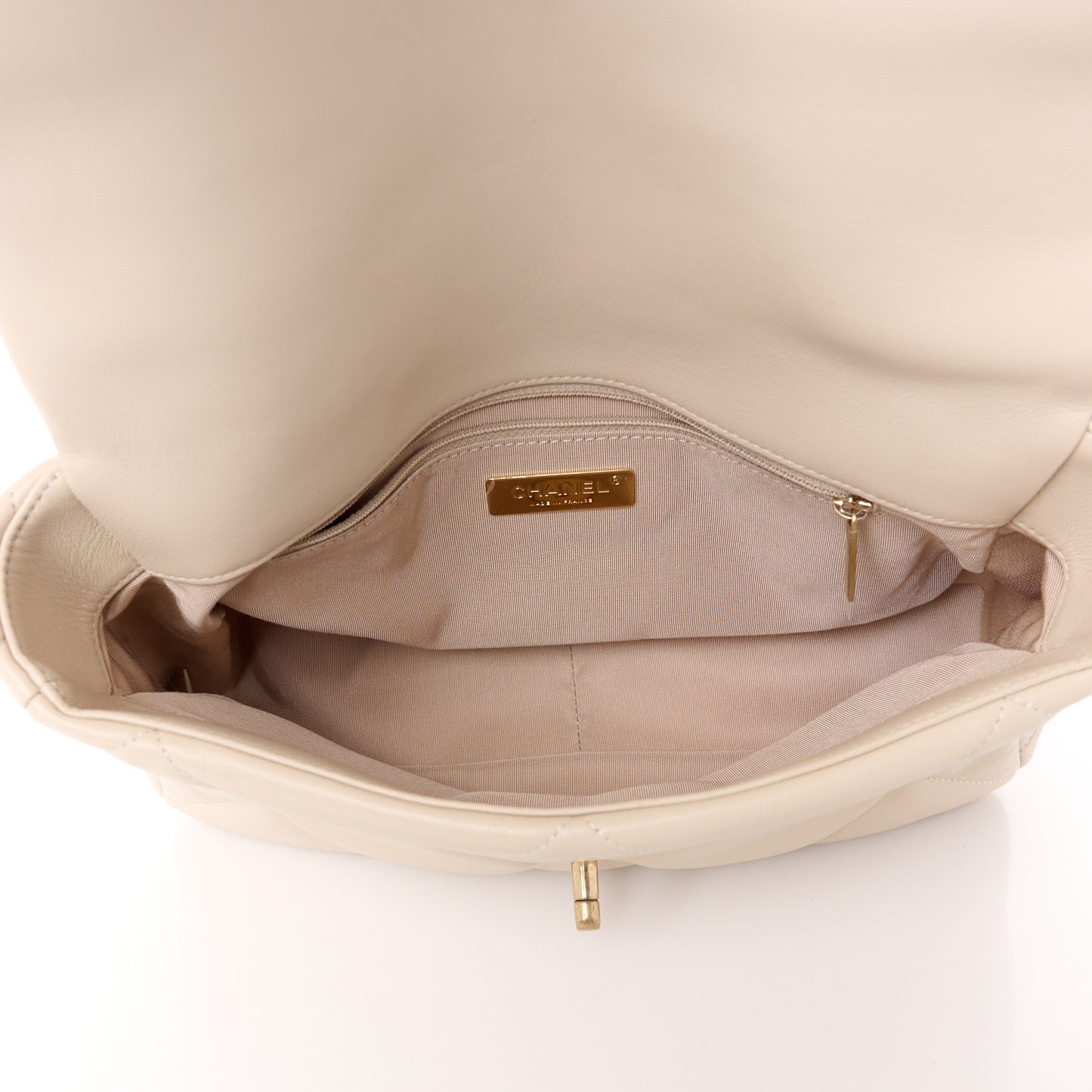 Goatskin Quilted Large Chanel 19 Flap Light Beige