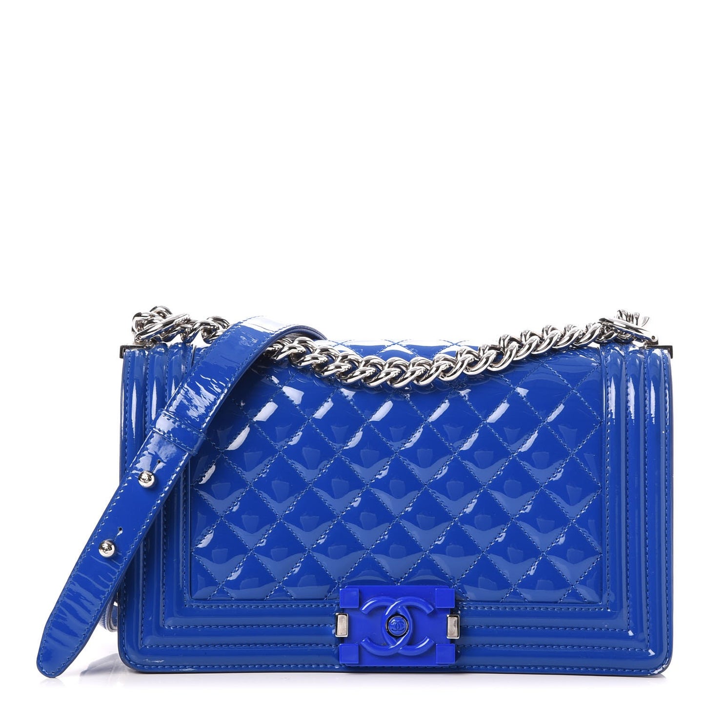 Patent Calfskin Medium Plexiglass Boy Flap Blue
