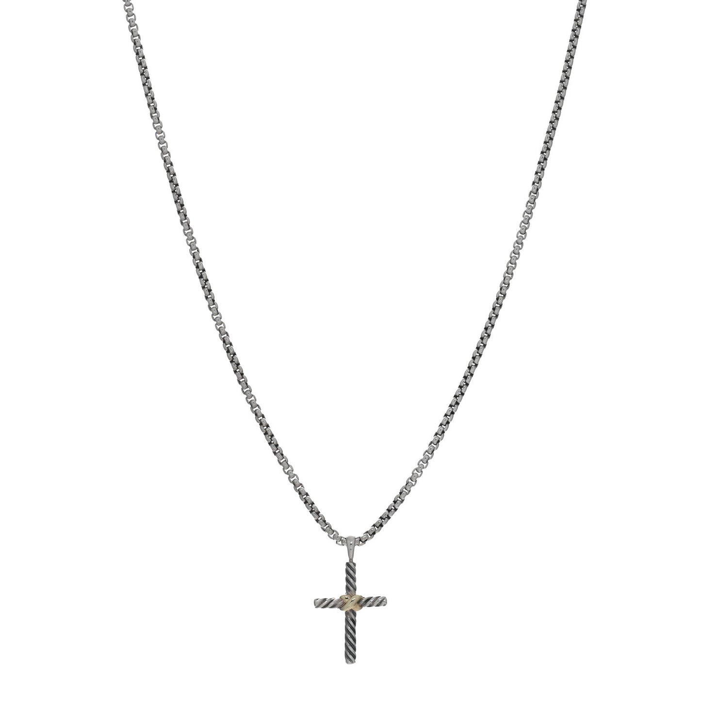 Sterling Silver 14K Yellow Gold Petite X Cross Pendant Necklace