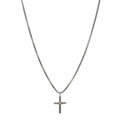 David Yurman Sterling Silver 14K Yellow Gold Petite X Cross Pendant Necklace 1 of 5