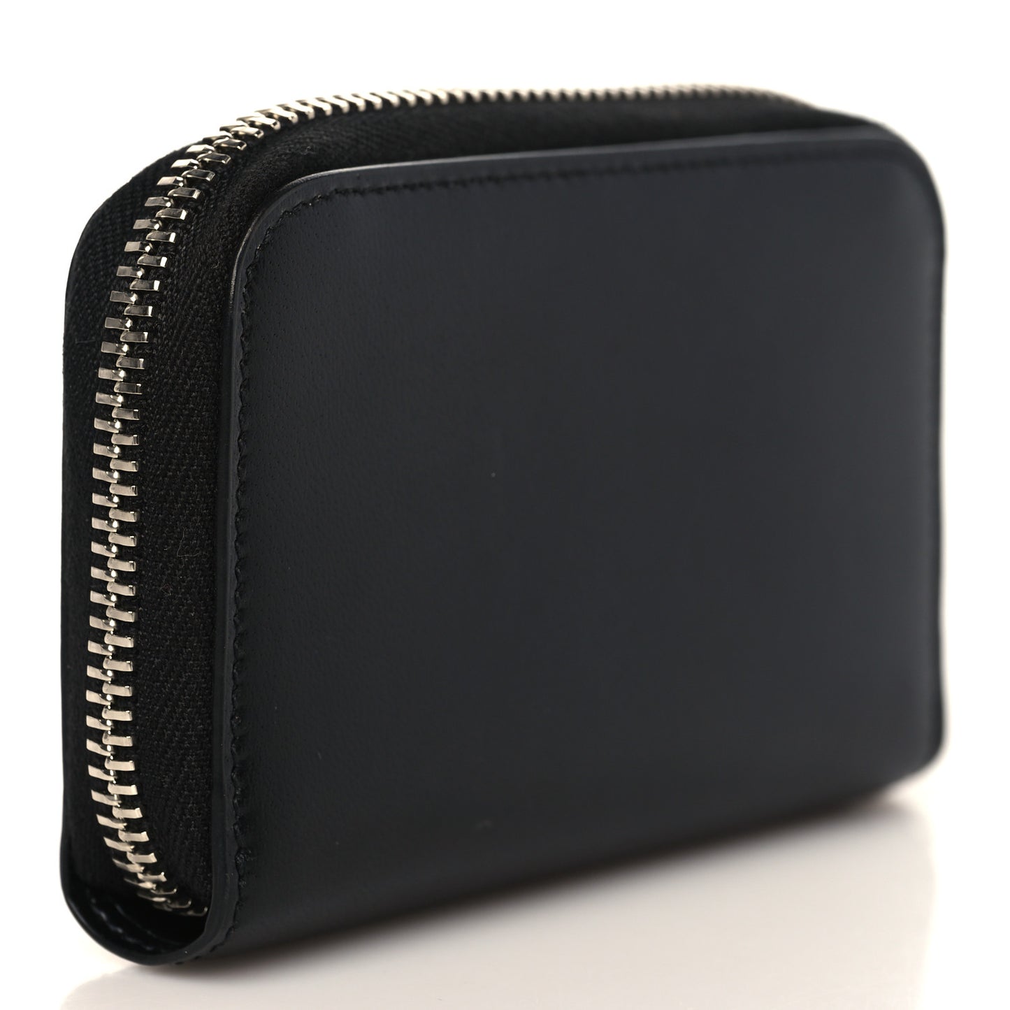 Calfskin Compact Zip Coin Purse Black