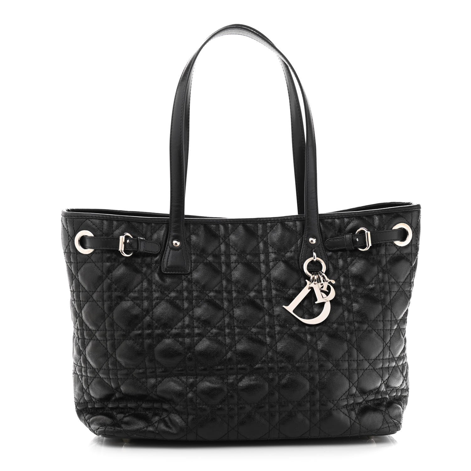 Christian Dior Coated Canvas Cannage Small Panarea Tote Black 1 of 9