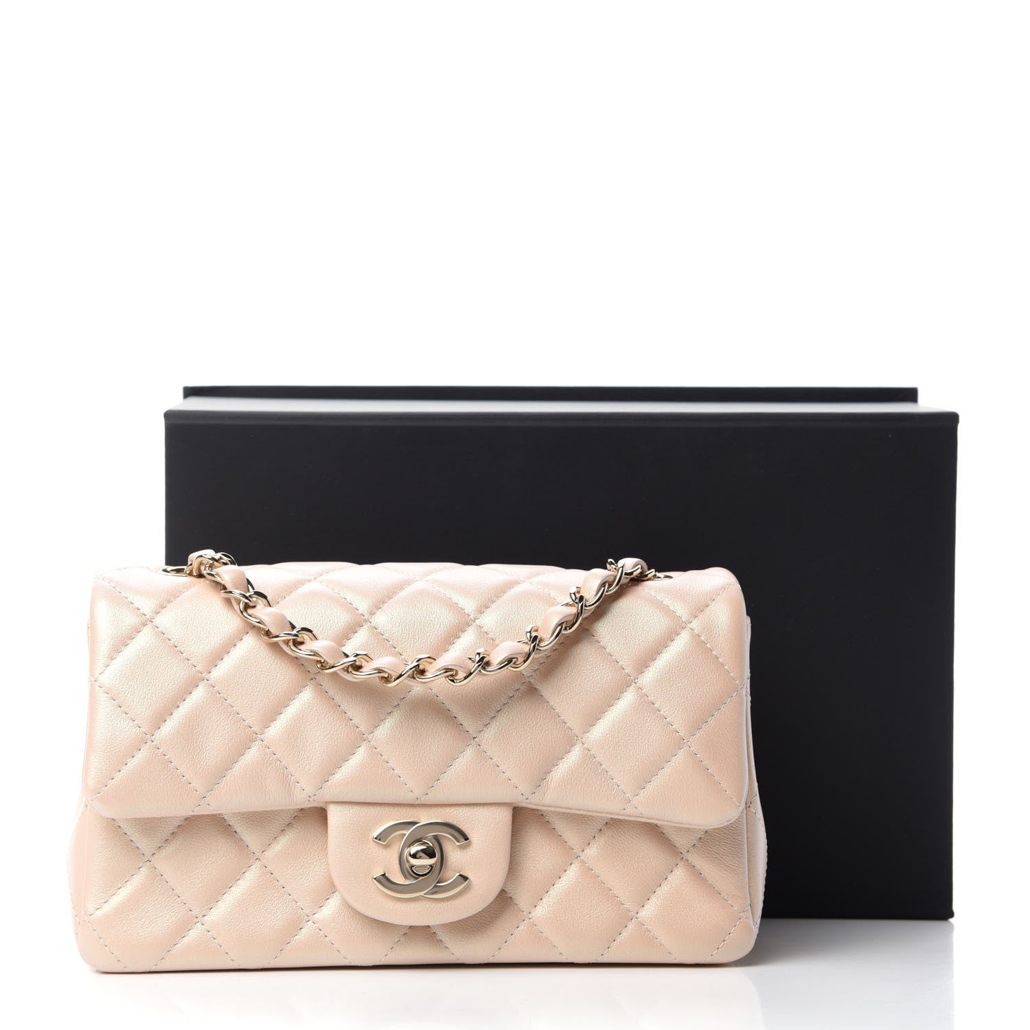 Chanel Iridescent Calfskin Quilted Mini Rectangular Flap Beige 11 of 11
