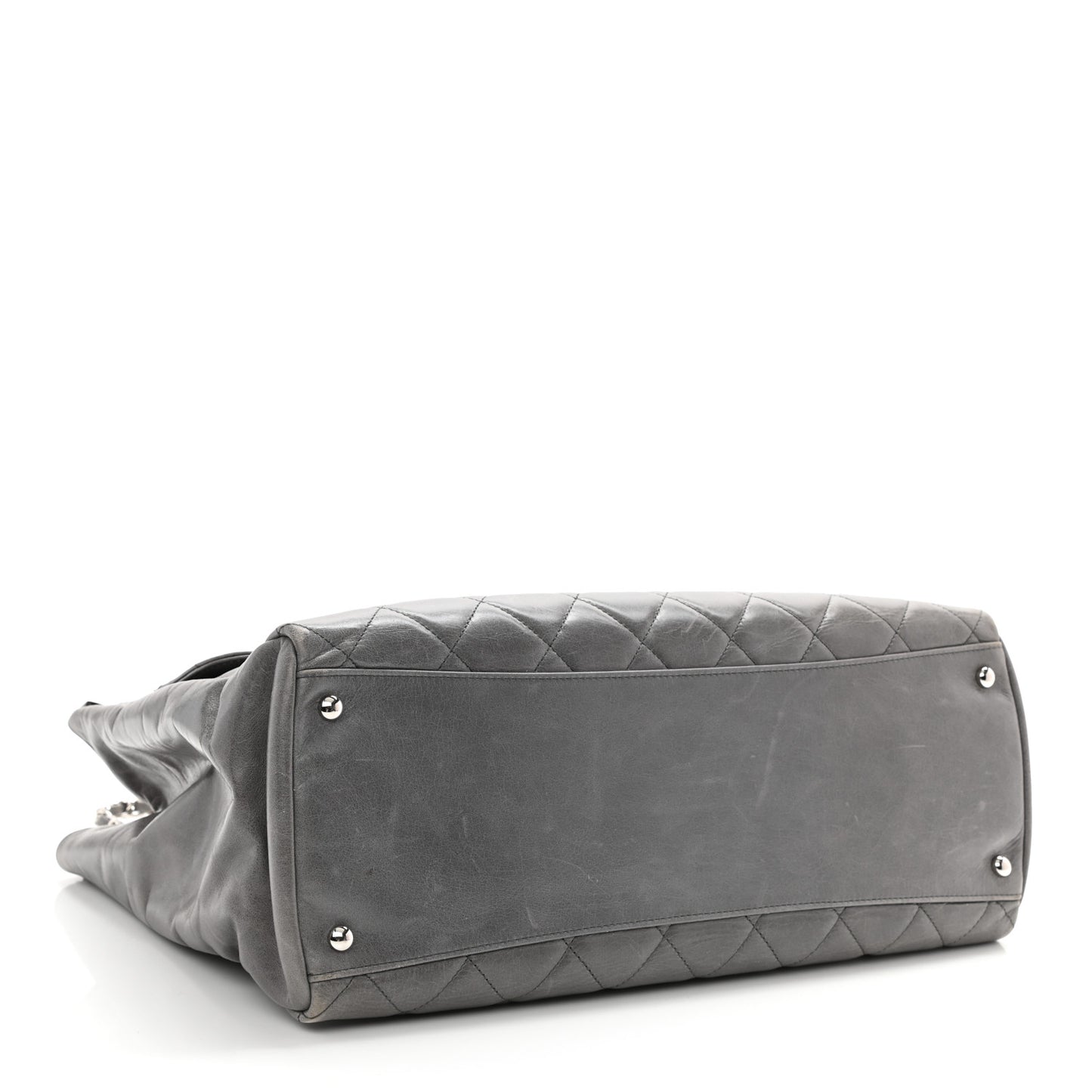 Glazed Calfskin Quilted Large CC Delivery Tote Grey