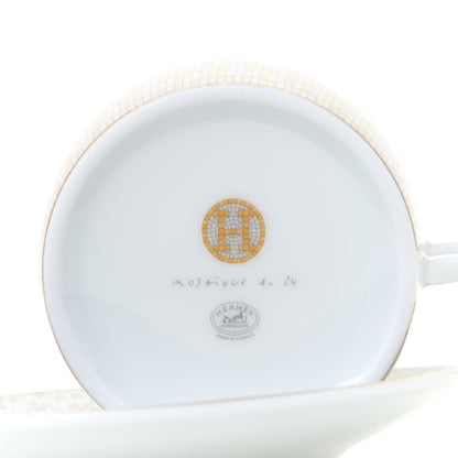 Hermes Porcelain Mosaique Au 24 Gold Tea Cup And Saucer Set Of 2 6 of 8