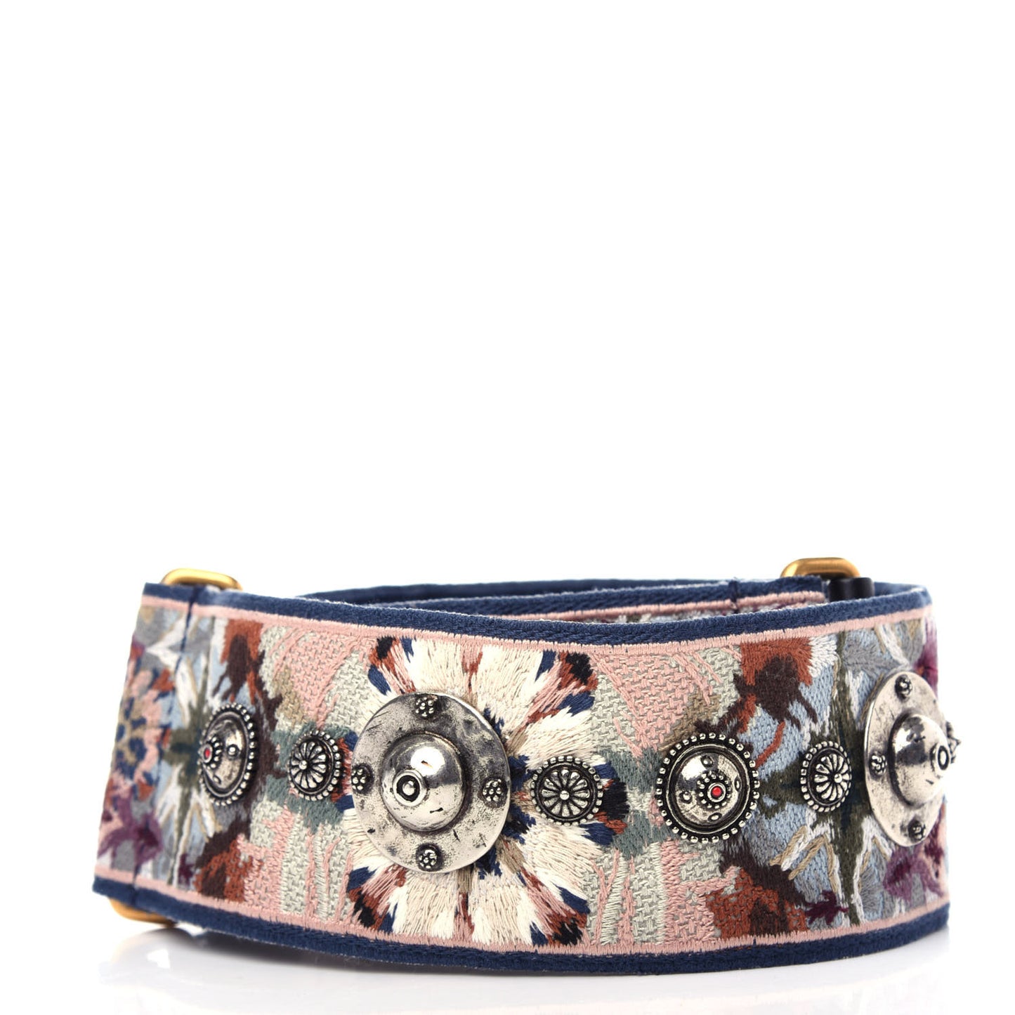 Canvas Embroidered Studded KaleiDiorscopic Shoulder Strap Multicolor