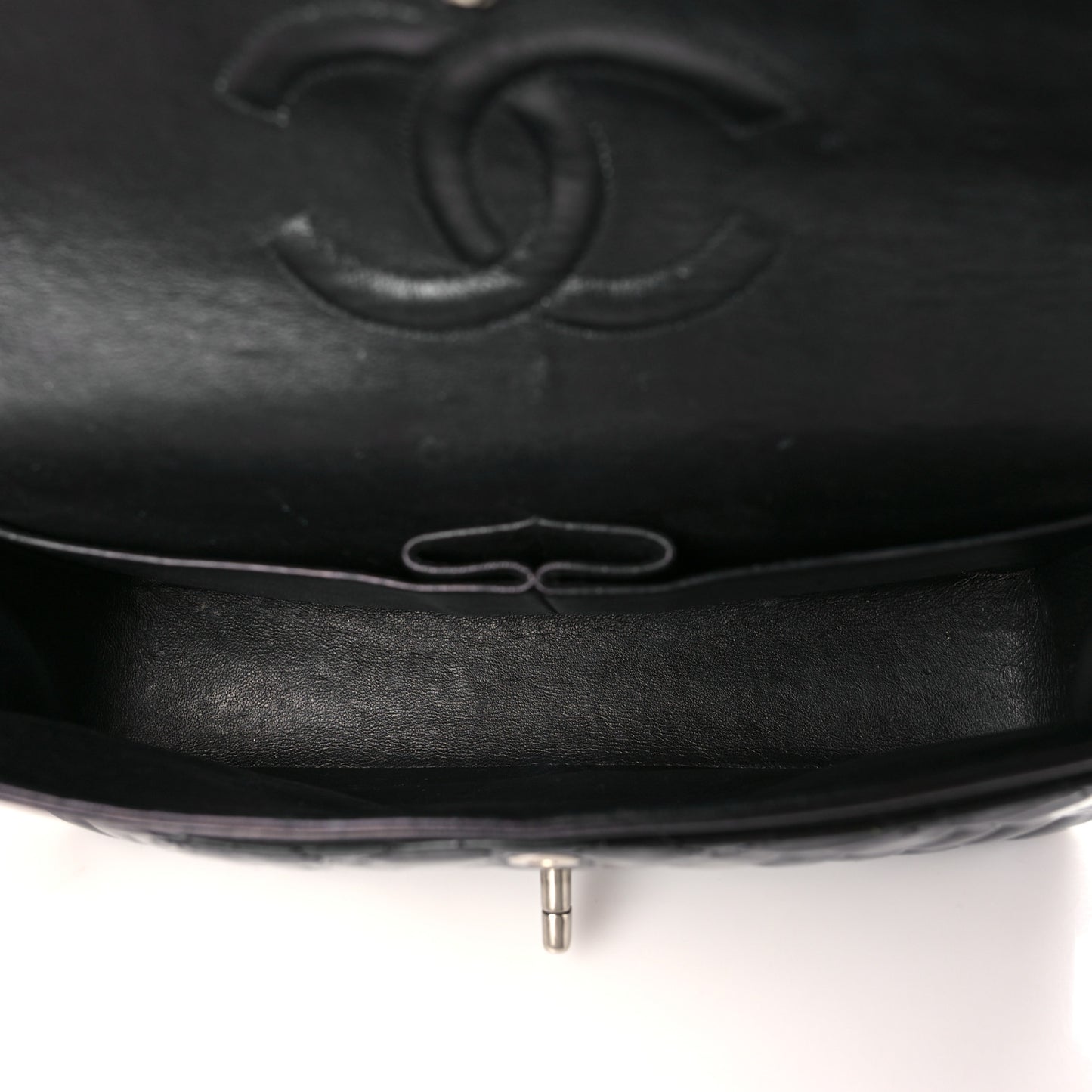 Patent Quilted Medium Double Flap Black