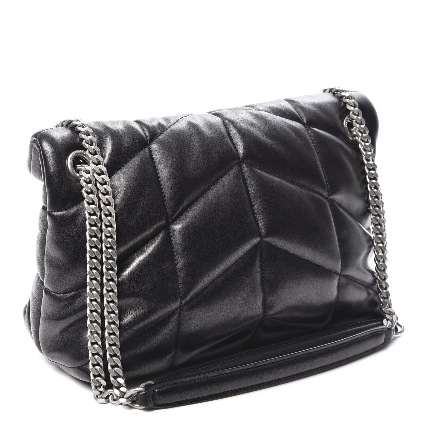 Lambskin Quilted Small Loulou Puffer Monogram Chain Satchel Black