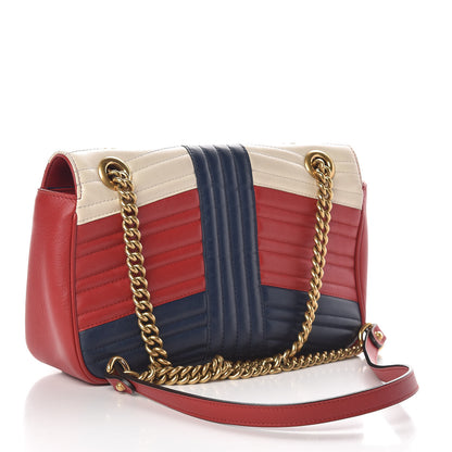 Gucci Calfskin Matelasse Tri-Color Small GG Marmont Shoulder Bag Red White Blue 3 of 12