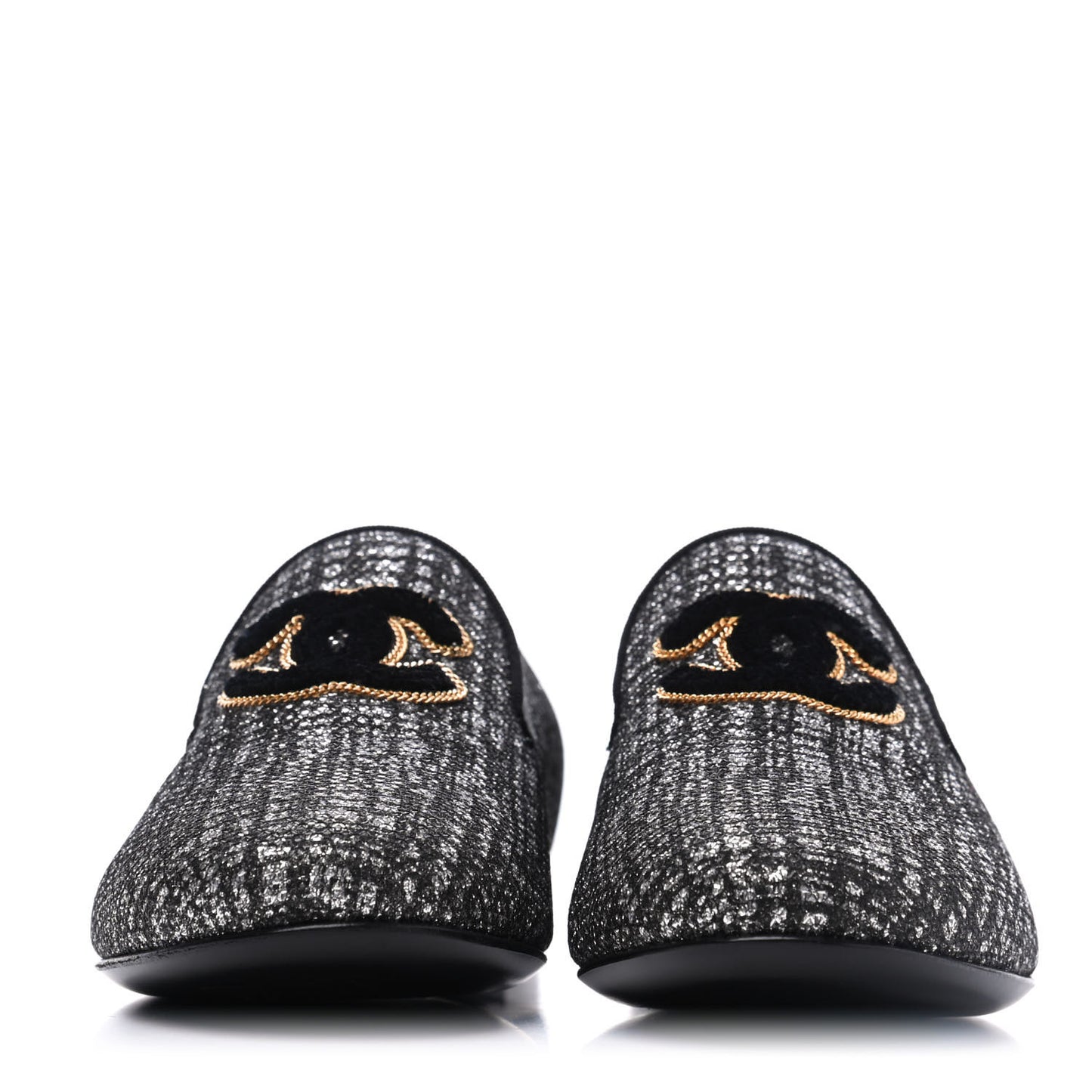 Fantasy Tweed CC Mocassin Loafers 35 Silver