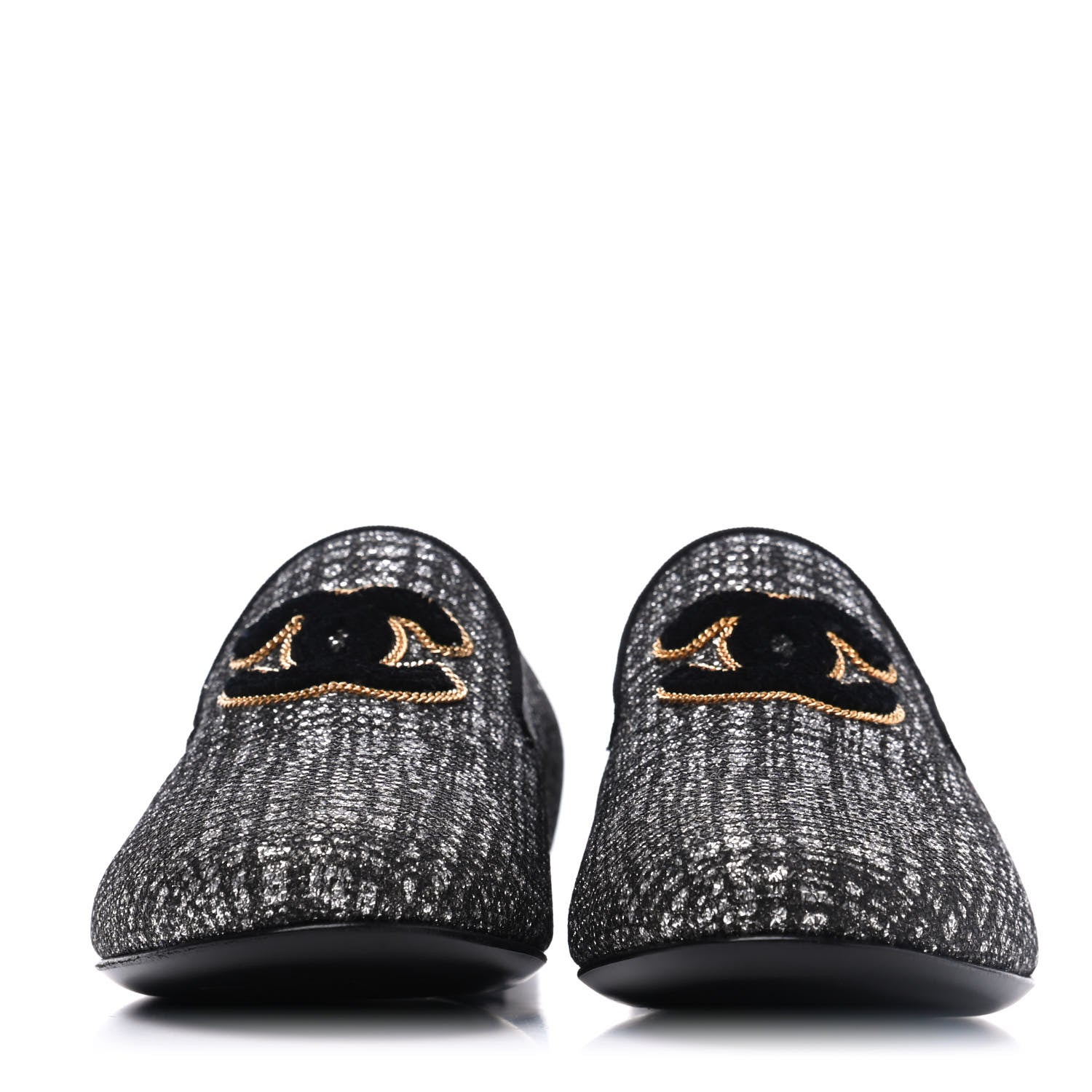 Chanel Fantasy Tweed CC Mocassin Loafers 35 Silver 2 of 13