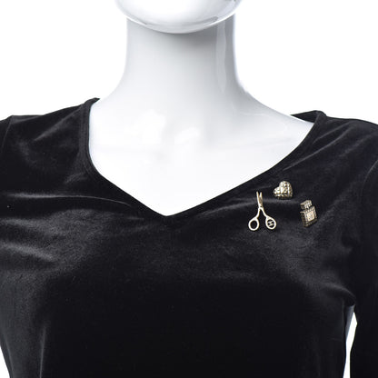 Chanel Metal Strass Crystal Quilted CC Heart Scissors Perfume Brooch Set Gold 2 of 5