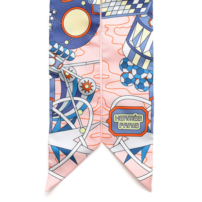 Hermes Silk Odyssey Twilly Rose Pale Bleu Jaune Soufre 2 of 4