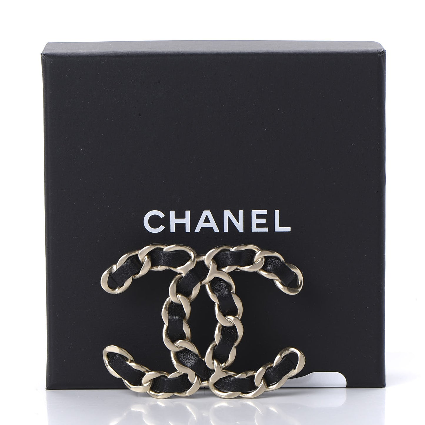 Lambskin Chain CC Brooch Black Gold