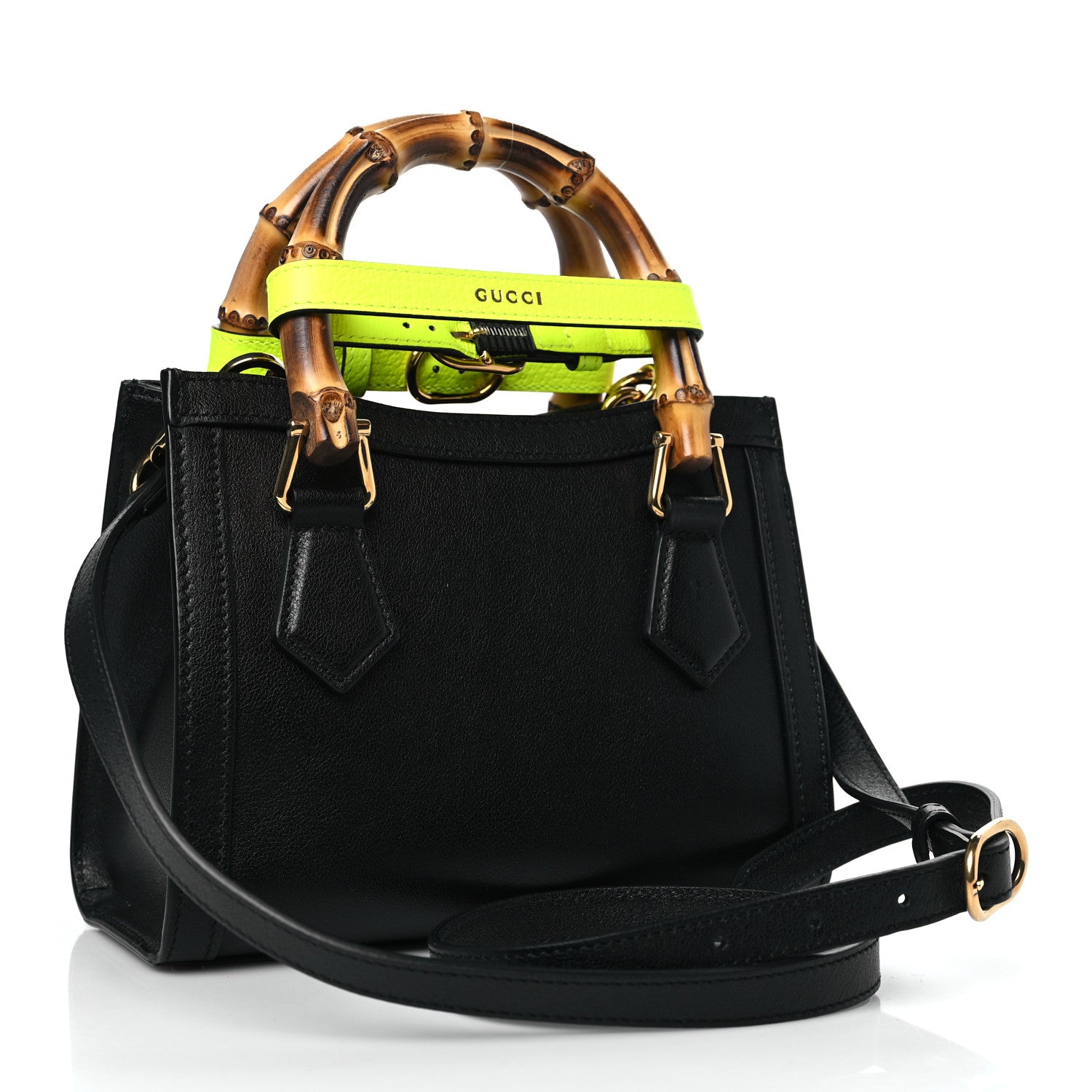 Gucci Wonka Grain Calfskin Mini Diana Tote Bag Black Yellow Fluo 3 of 9
