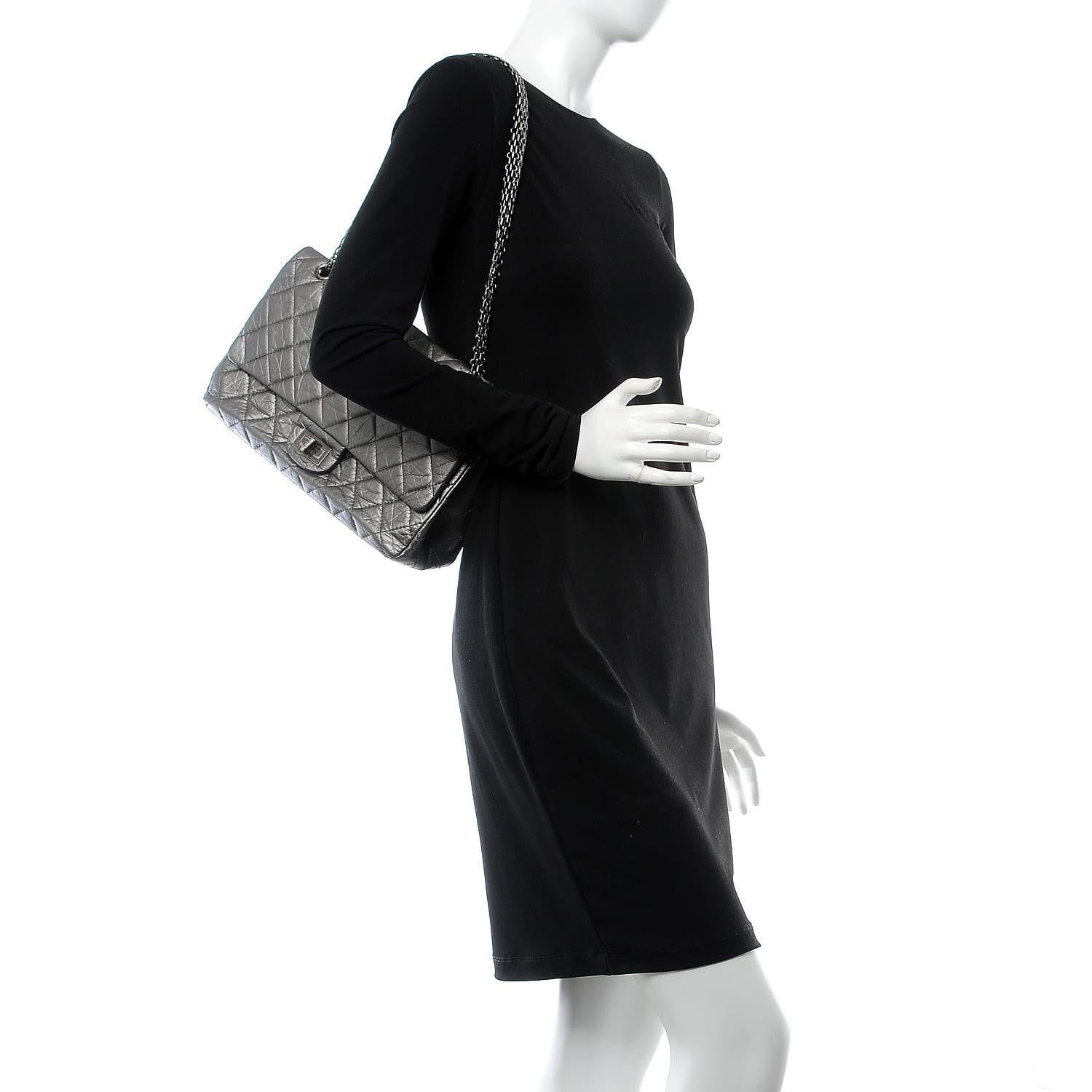 Chanel Metallic Aged Calfskin Quilted 2.55 Reissue 227 Flap Silver 3 of 10