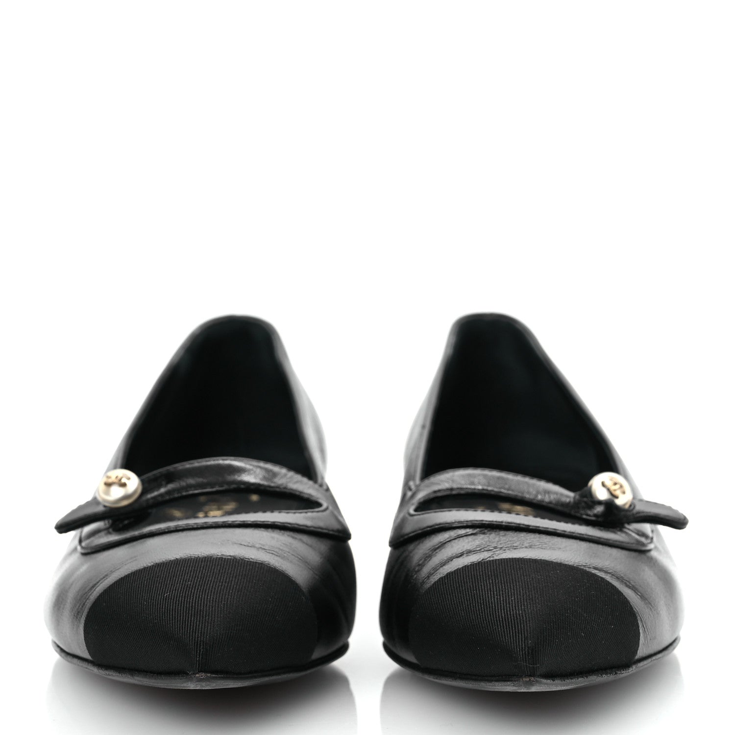 Chanel Shiny Lambskin Grosgrain Pearl Mary Jane Flats 37.5 Black 3 of 12