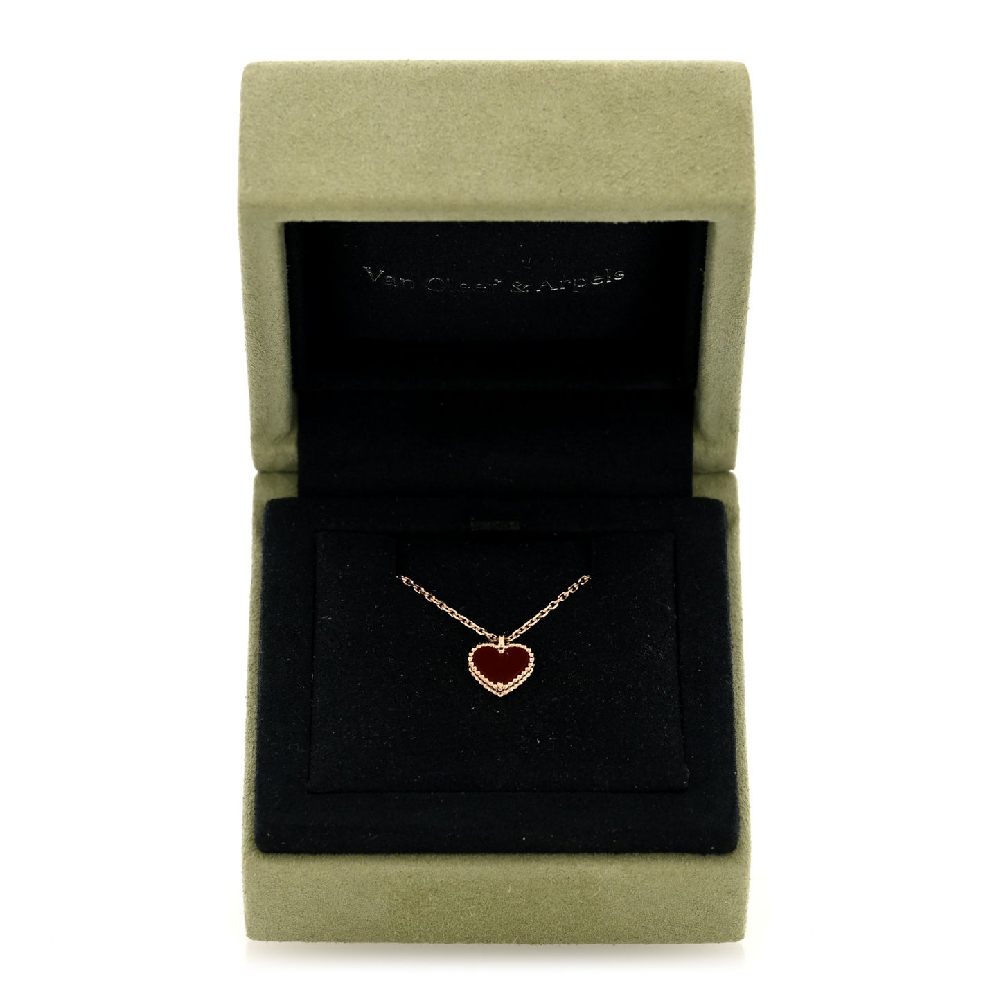 18k Rose Gold Carnelian Sweet Alhambra Heart Pendant Necklace