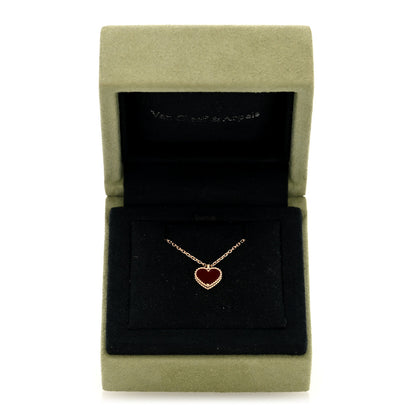 Van Cleef & Arpels 18k Rose Gold Carnelian Sweet Alhambra Heart Pendant Necklace 5 of 5