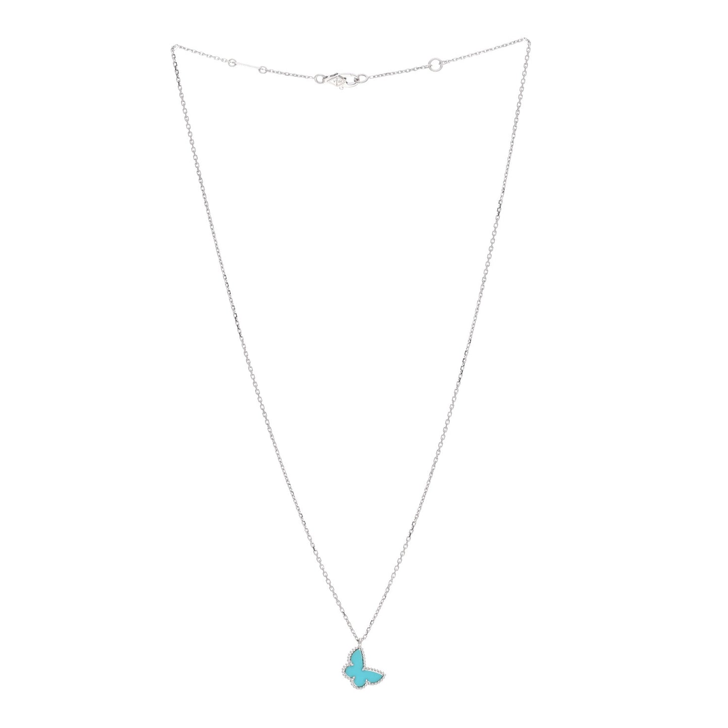 18K White Gold Turquoise Sweet Alhambra Butterfly Pendant Necklace