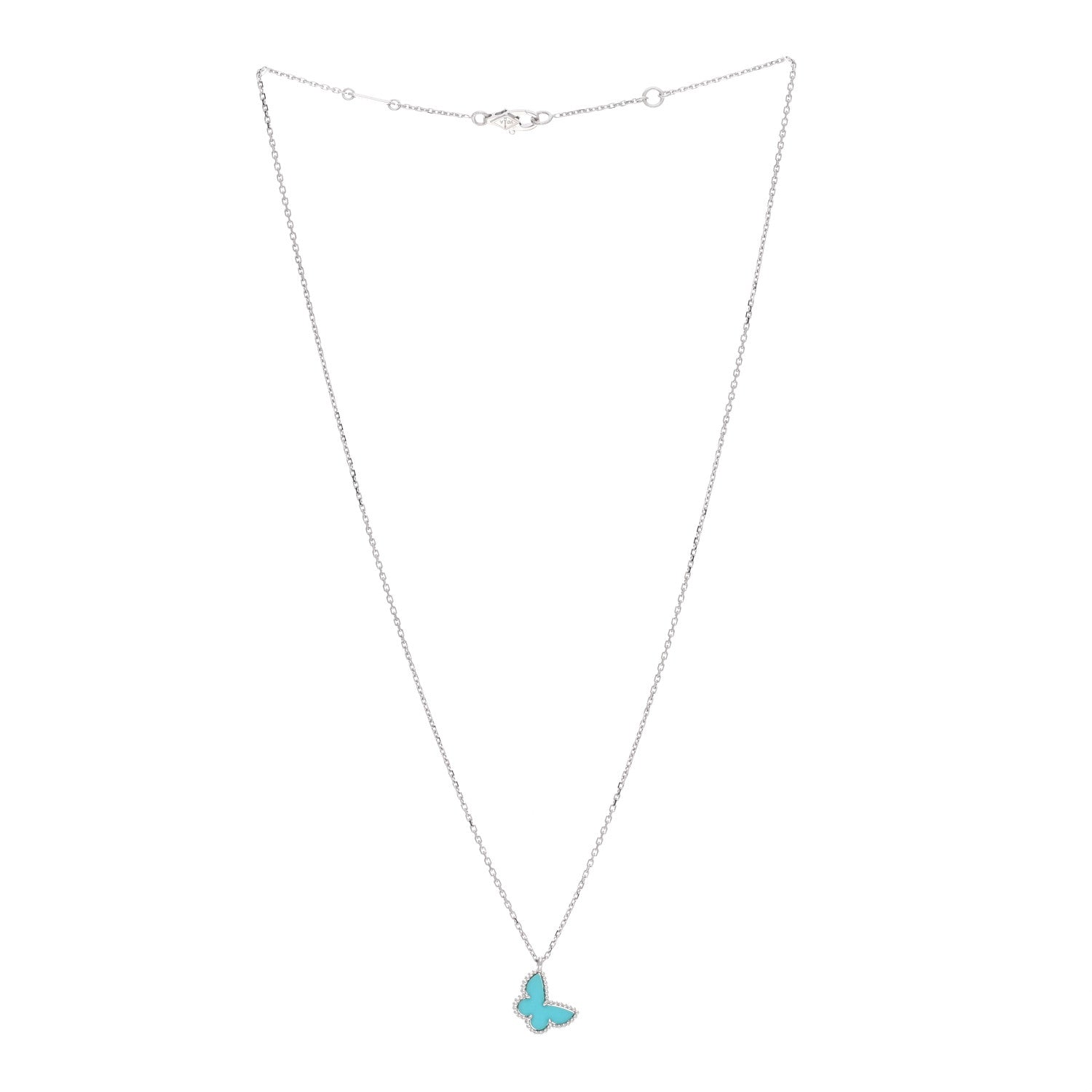 Van Cleef & Arpels 18K White Gold Turquoise Sweet Alhambra Butterfly Pendant Necklace 3 of 6