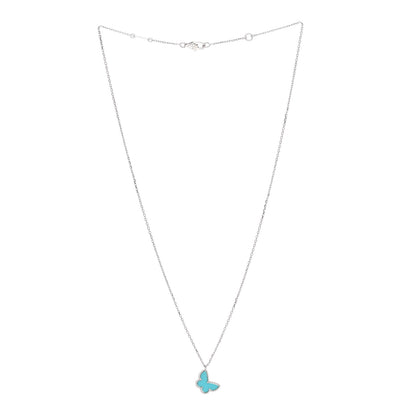 Van Cleef & Arpels 18K White Gold Turquoise Sweet Alhambra Butterfly Pendant Necklace 3 of 6