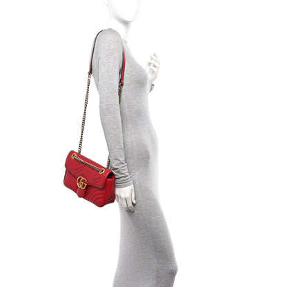 Gucci Calfskin Matelasse Small GG Marmont Shoulder Bag Hibiscus Red 2 of 10