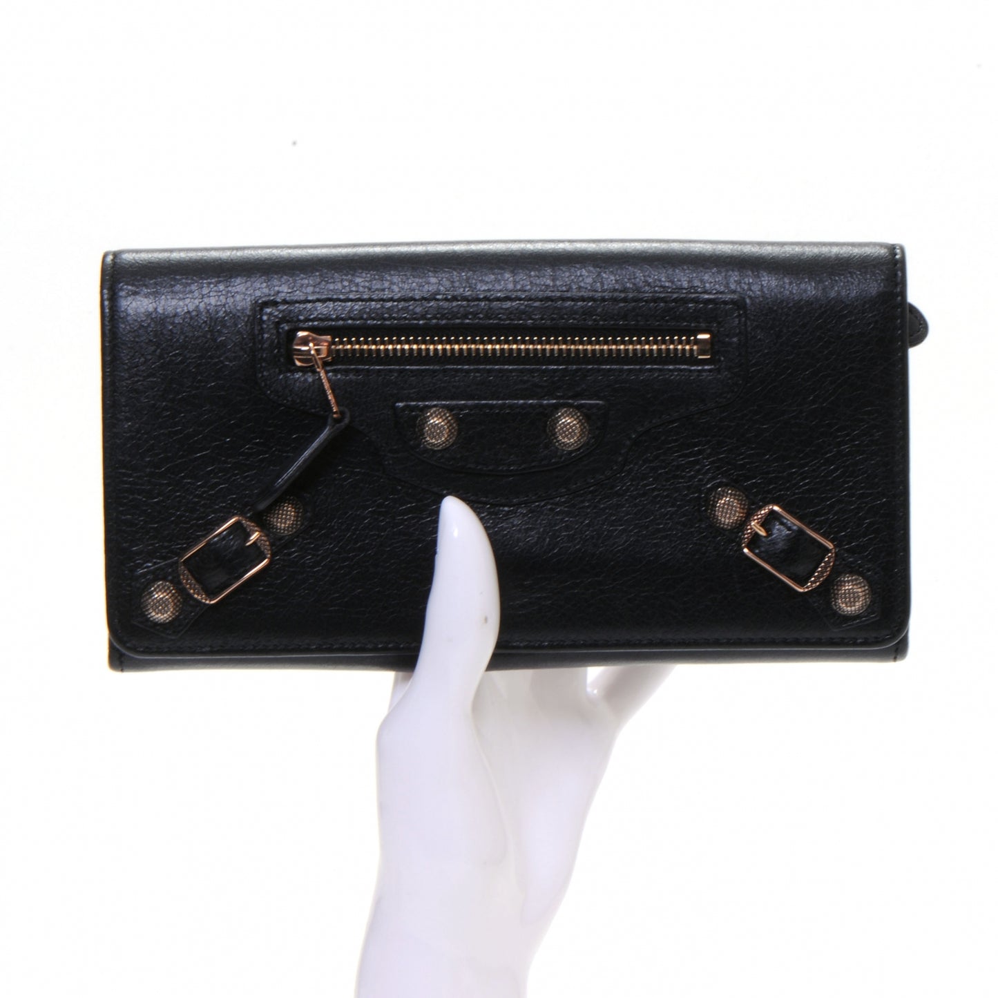 Agneau Giant 12 Rose Gold Hardware Money Wallet Black