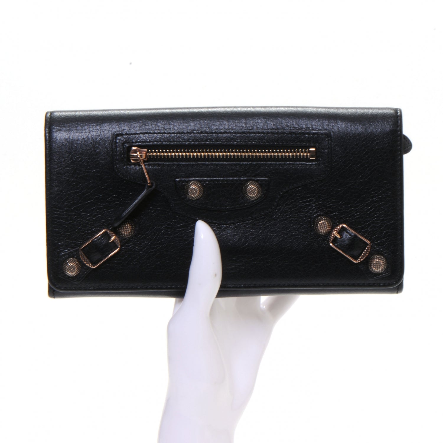Balenciaga Agneau Giant 12 Rose Gold Hardware Money Wallet Black 2 of 7