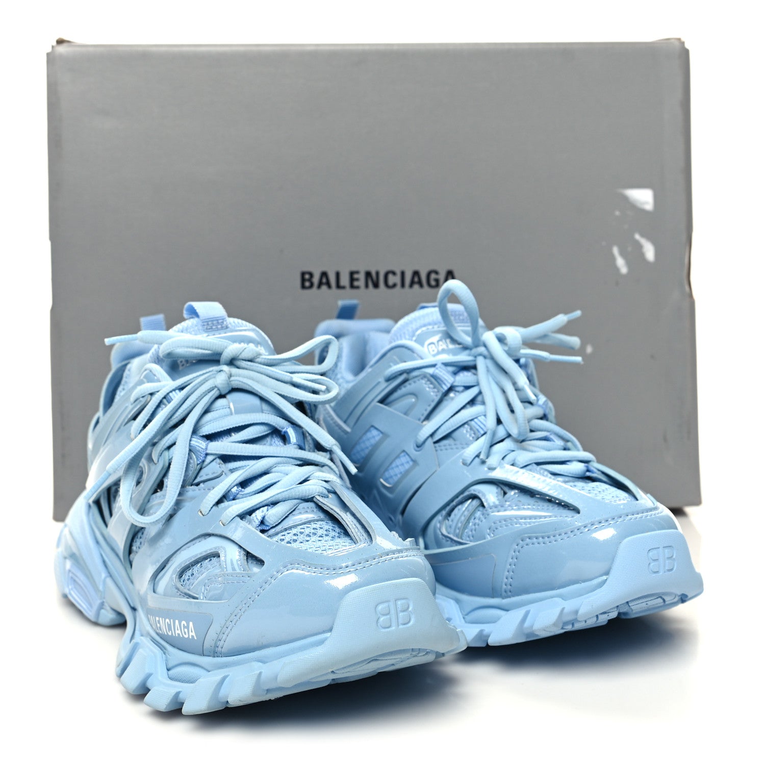 Balenciaga Patent Mesh Rubber Metallic Monochrome Womens Track Sneakers 37 Light Blue Metallic 10 of 10