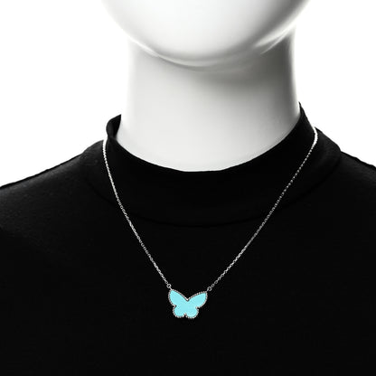 Van Cleef & Arpels 18K White Gold Turquoise Lucky Alhambra Butterfly Pendant Necklace 2 of 6