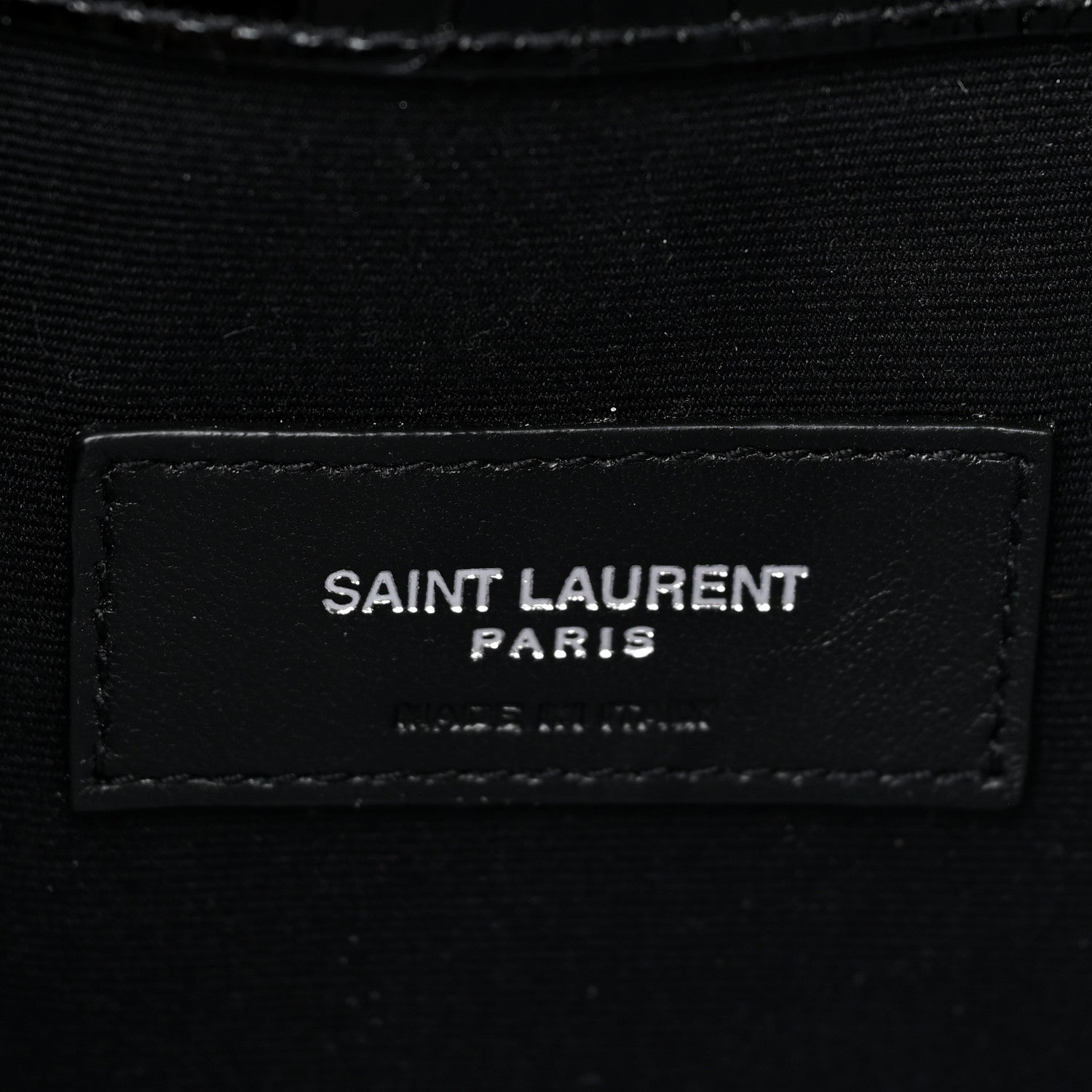 Saint Laurent Calfskin Crocodile Embossed Uptown Monogram Pouch Black 6 of 11