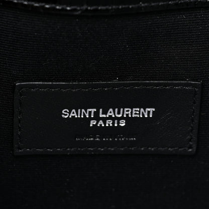 Saint Laurent Calfskin Crocodile Embossed Uptown Monogram Pouch Black 6 of 11