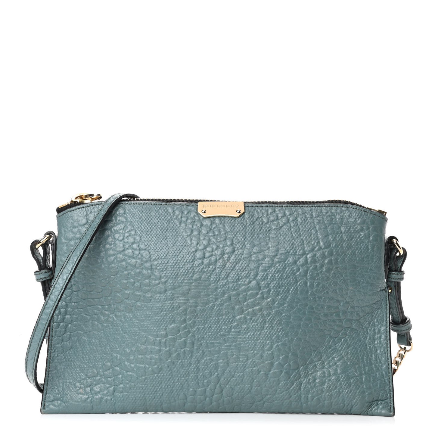 Signature Grain Calfskin Check Embossed Peyton Crossbody Clutch Bag Celadon Blue