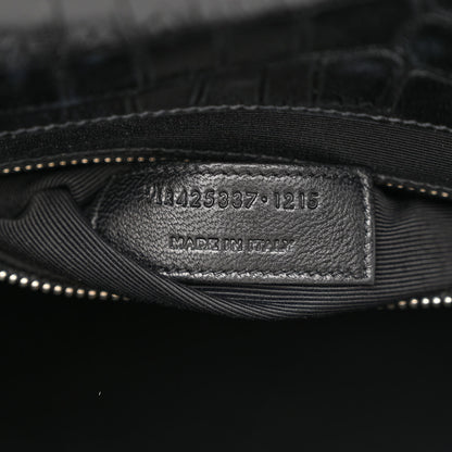 Saint Laurent Calfskin Crocodile Embossed Large Monogram Envelope Chain Shoulder Bag Black 7 of 10