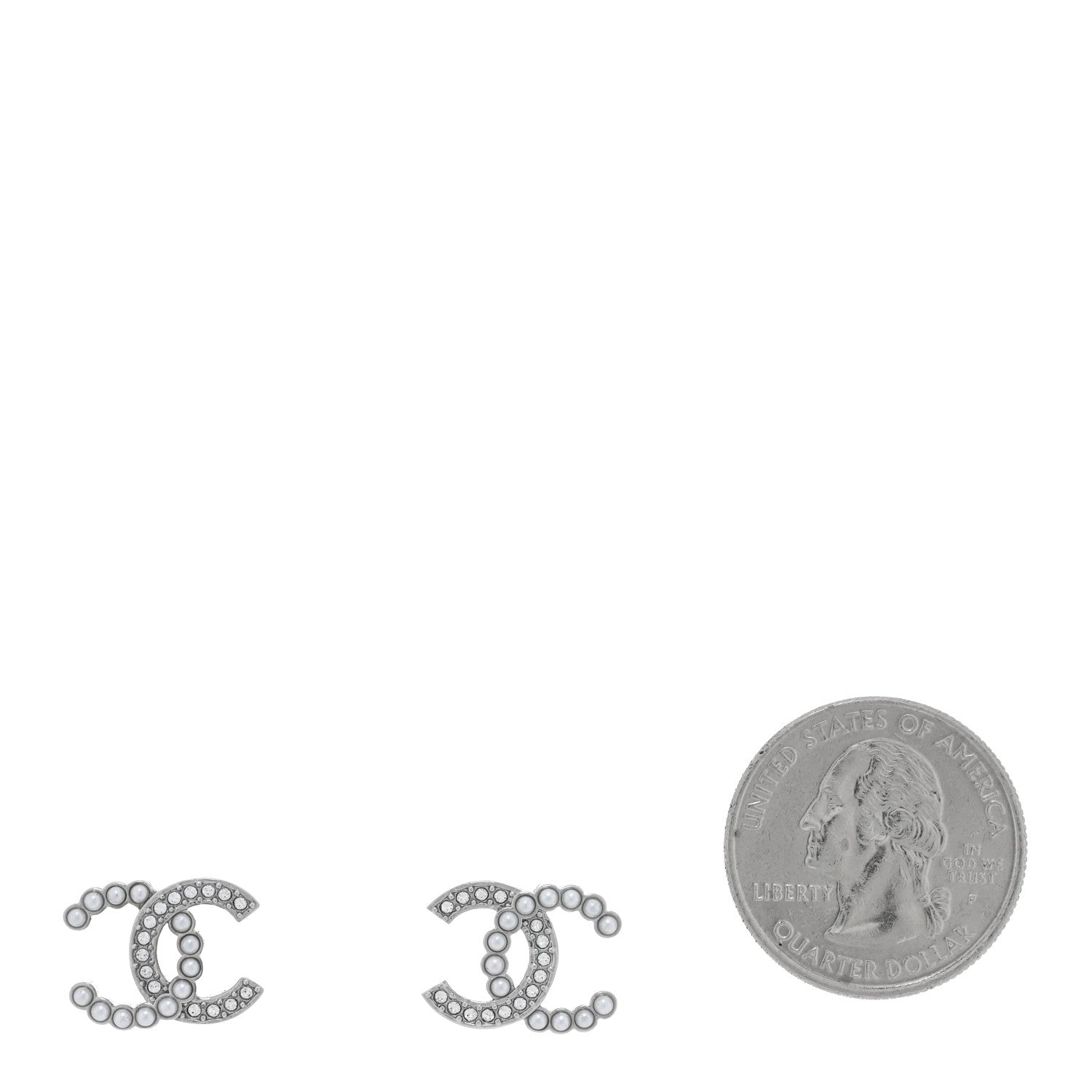 Chanel Pearl Crystal CC Earrings Silver 2 of 5