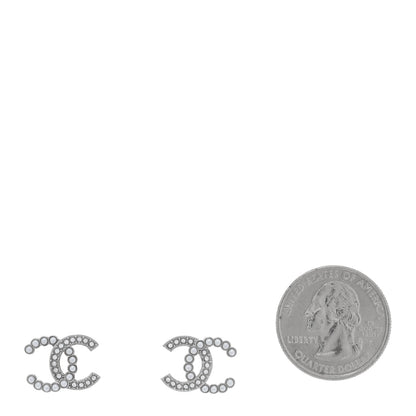 Chanel Pearl Crystal CC Earrings Silver 2 of 5