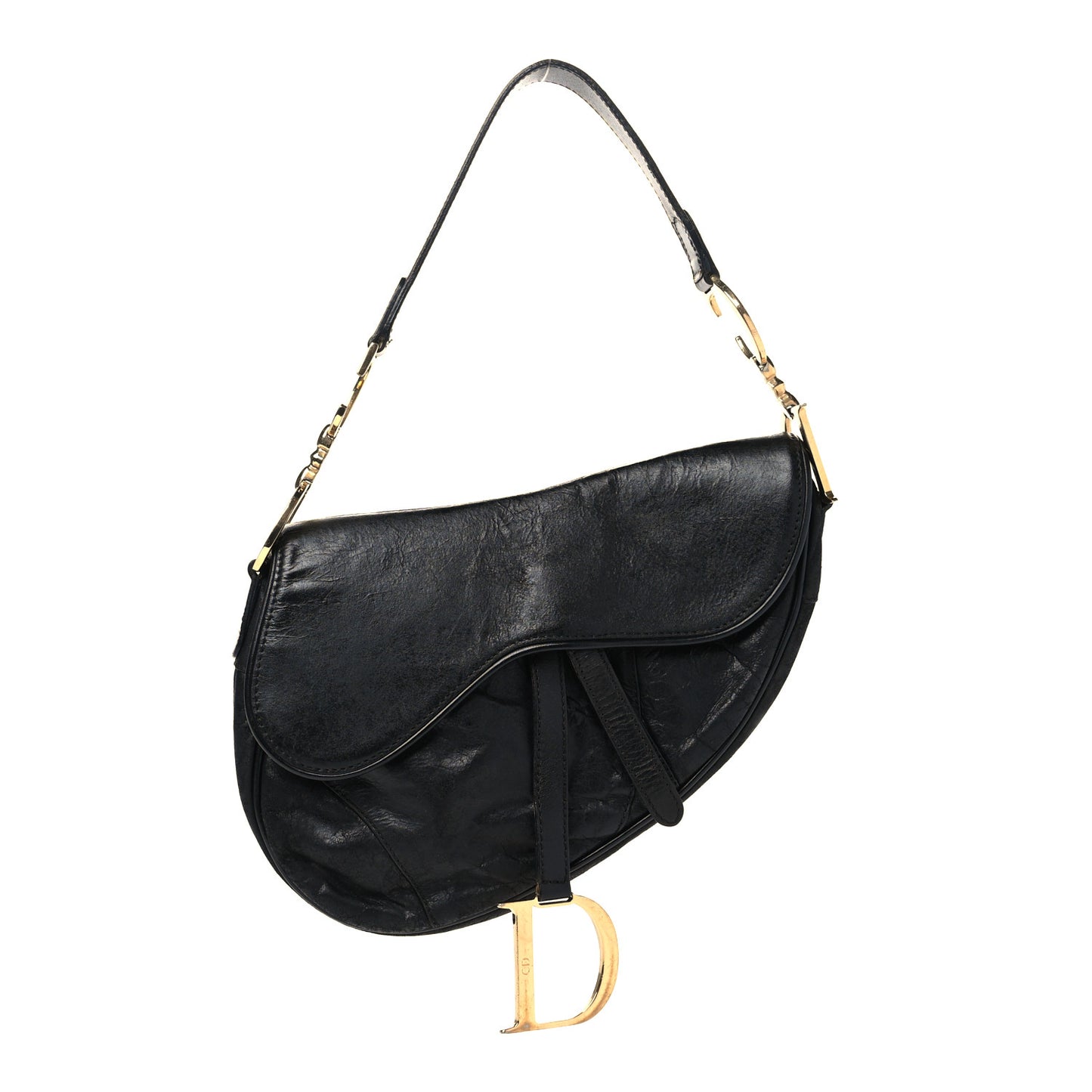 Shiny Goatskin Saddle Bag Black
