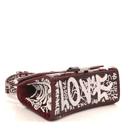 Balenciaga Crocodile Embossed Calfskin Graffiti Hourglass Top Handle Bag XS Dark Red White 4 of 9