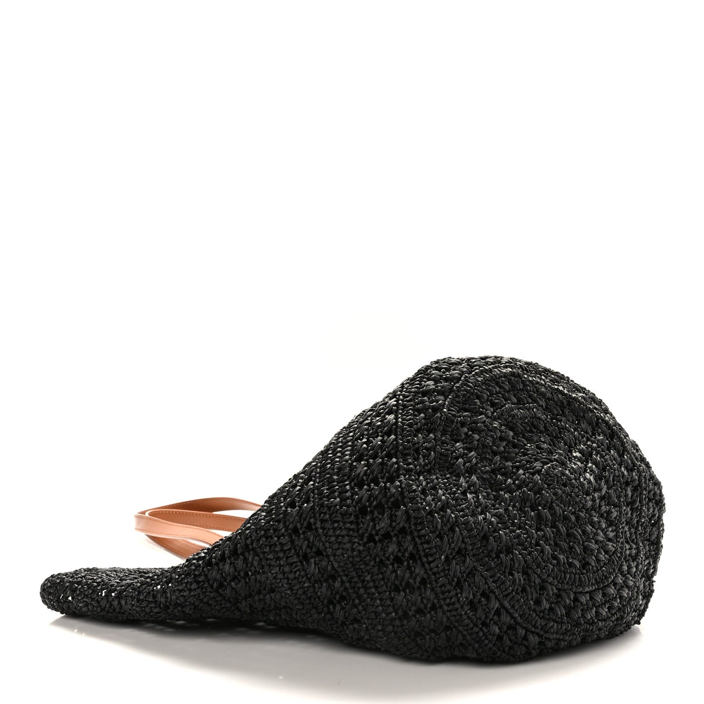 Raffia Calfskin Medium Panier Tote Black