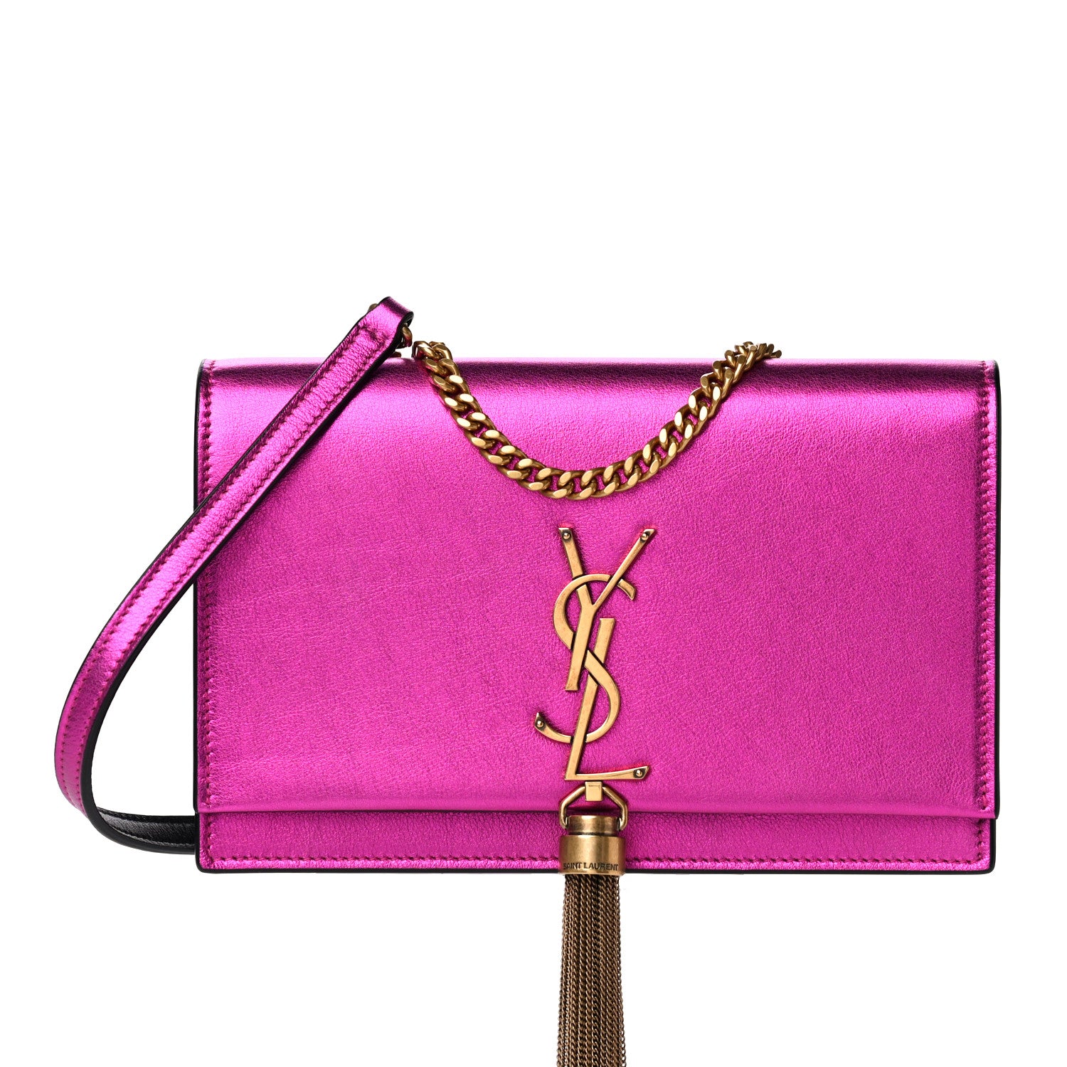 Saint Laurent Metallic Calfskin Classic Monogram Kate Tassel Chain Wallet Fuchsia 7 of 12