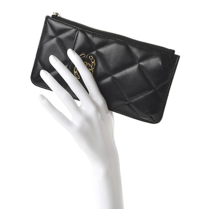 Chanel Shiny Goatskin Quilted 19 Flat Wallet Pouch Black 2 of 11