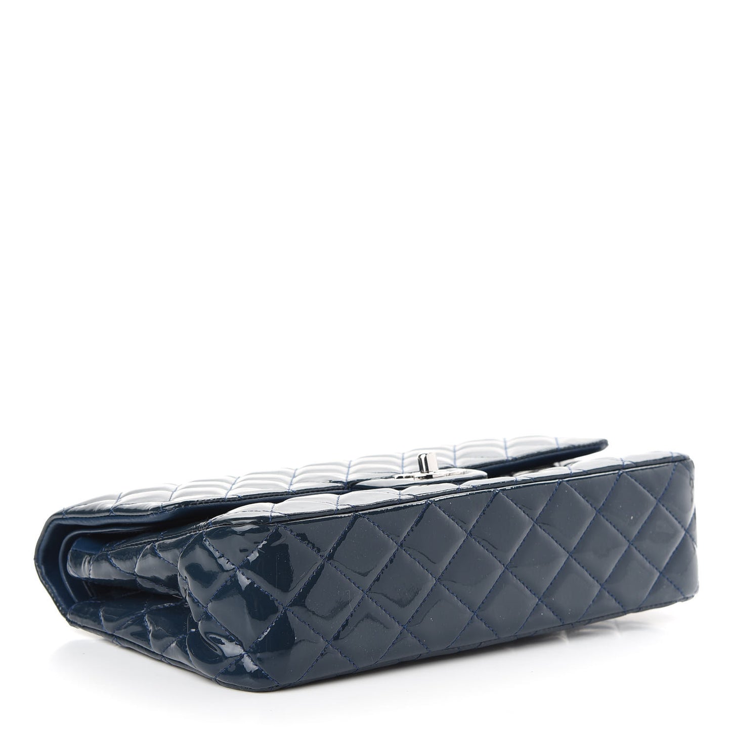 Patent Quilted Medium Double Flap Navy