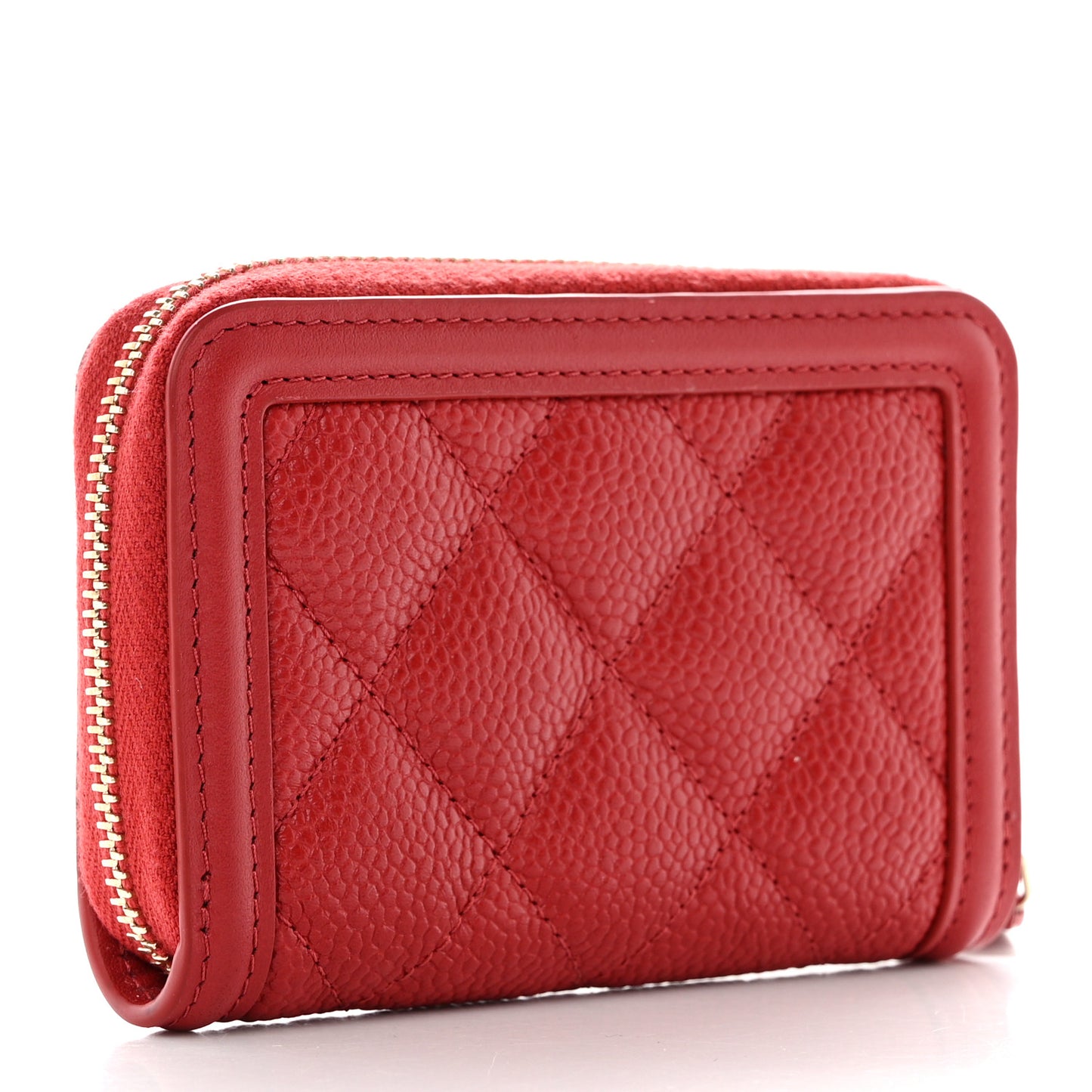 Caviar Quilted Filigree Zip Around Coin Purse Red