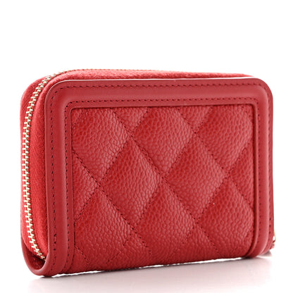 Chanel Caviar Quilted Filigree Zip Around Coin Purse Red 3 of 9