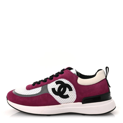 Chanel Mesh Suede Calfskin Womens CC Sneakers 36 White Dark Pink Grey 1 of 10