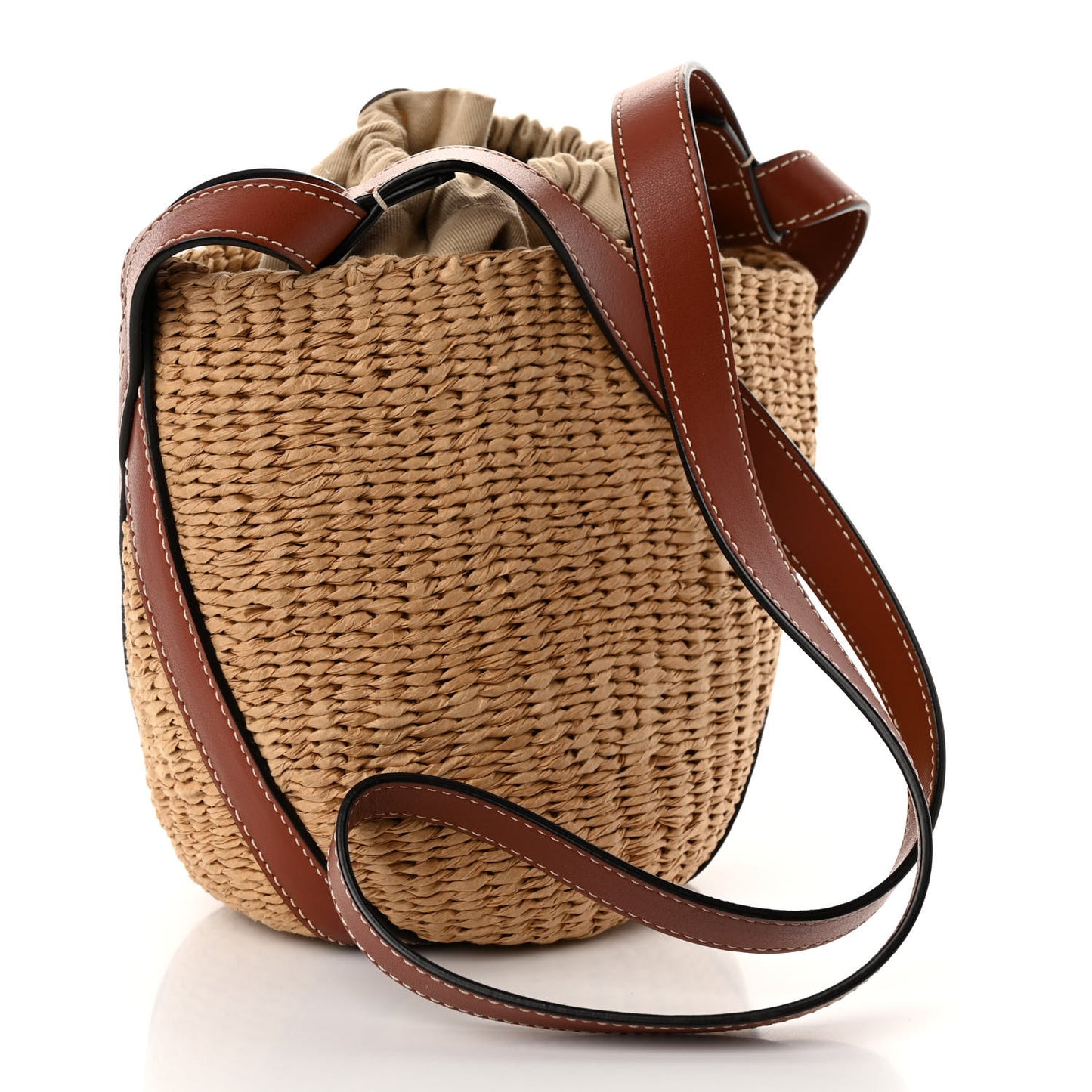 X MIFUKO Raffia Calfskin Basket Shoulder Bag Brown