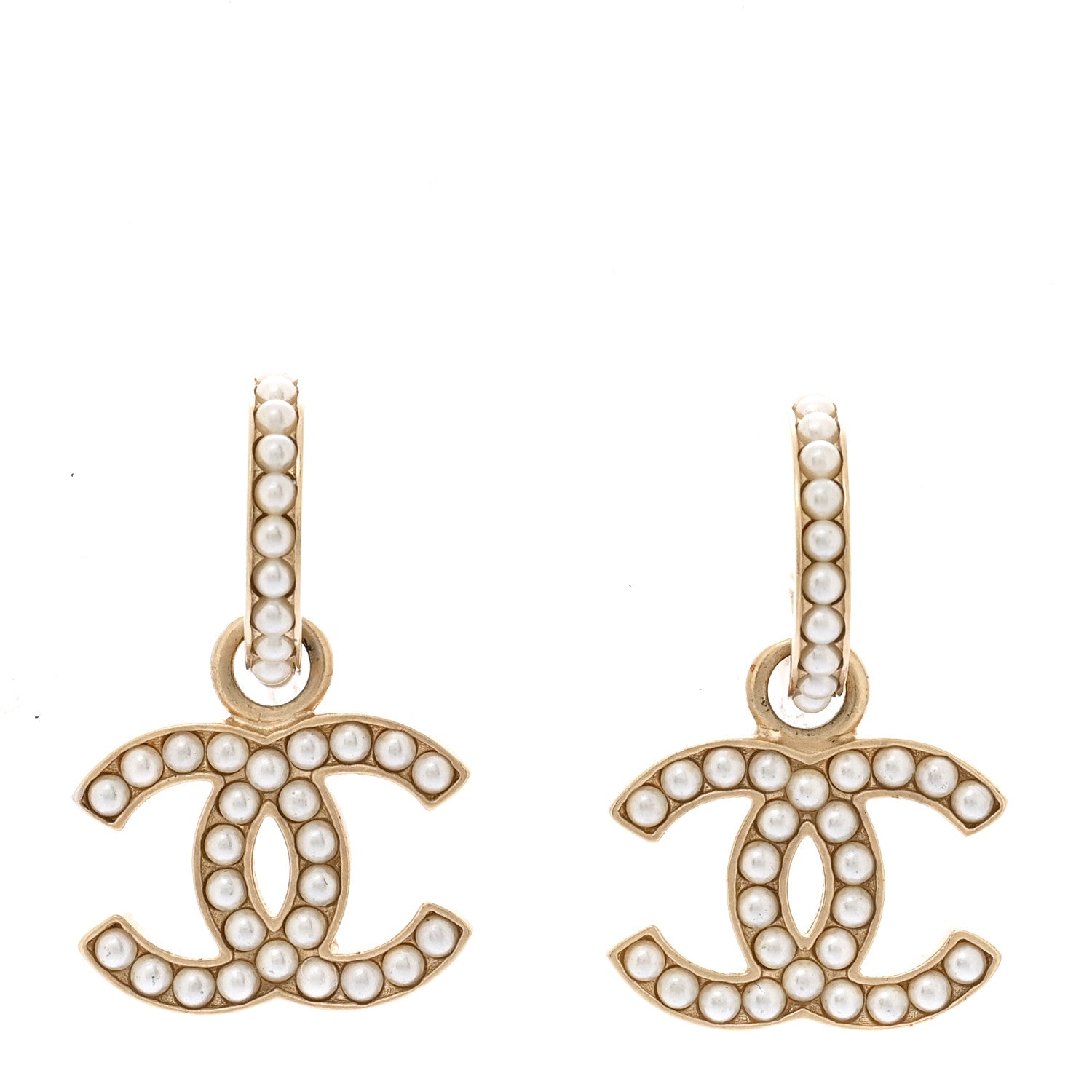 Chanel Pearl CC Hoop Drop Earring Gold 1 of 4